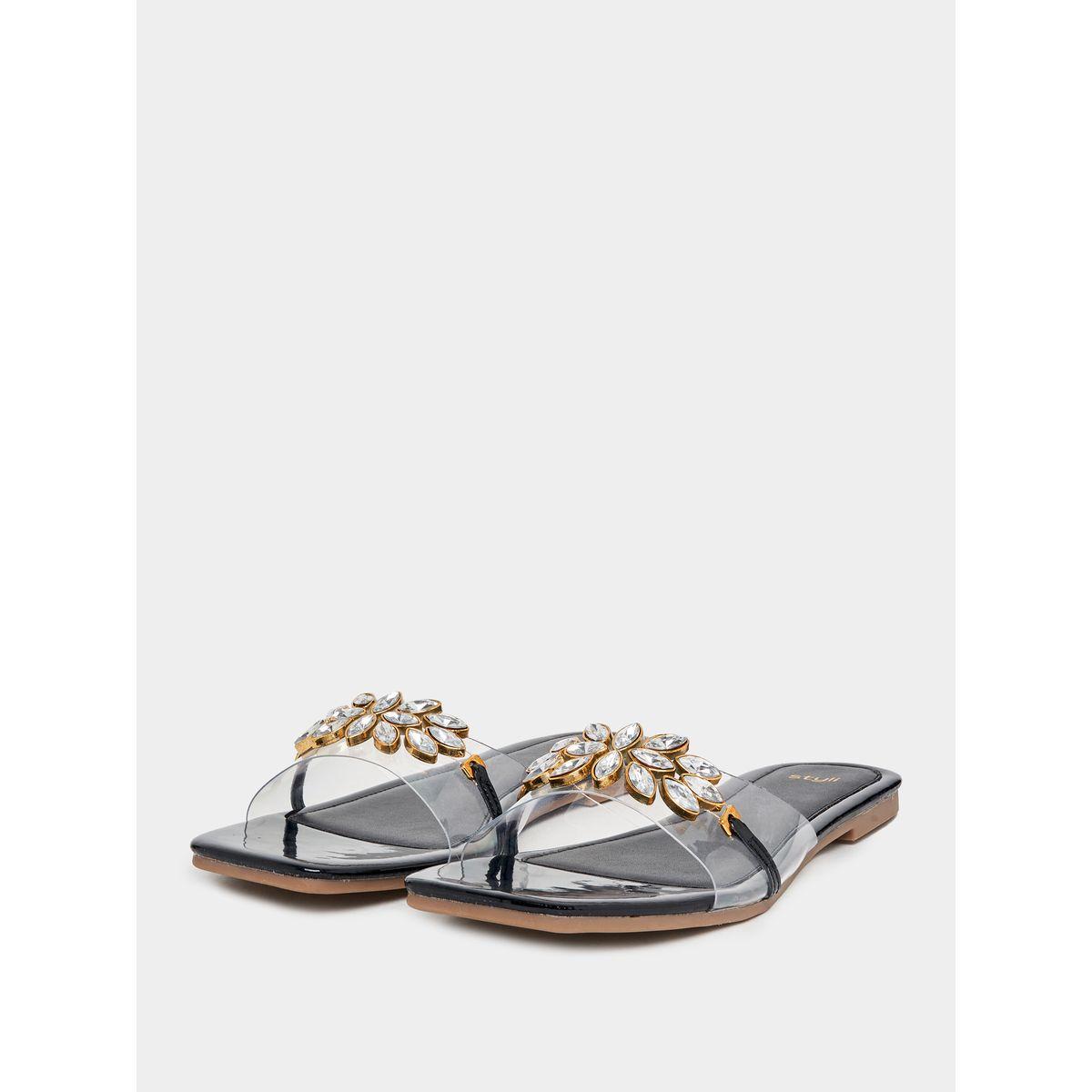 صندل فلات منمق مع سير شفاف-women-shoes-sandals-flats-image-2