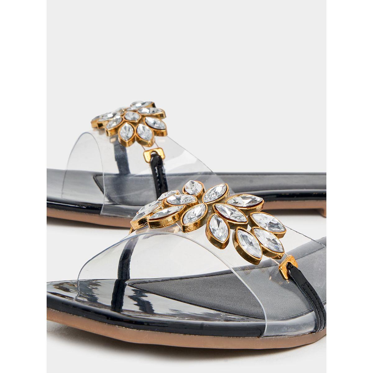 Styli Embellished Transparent Design Flat Sandals-women-shoes-sandals-flats-image-4