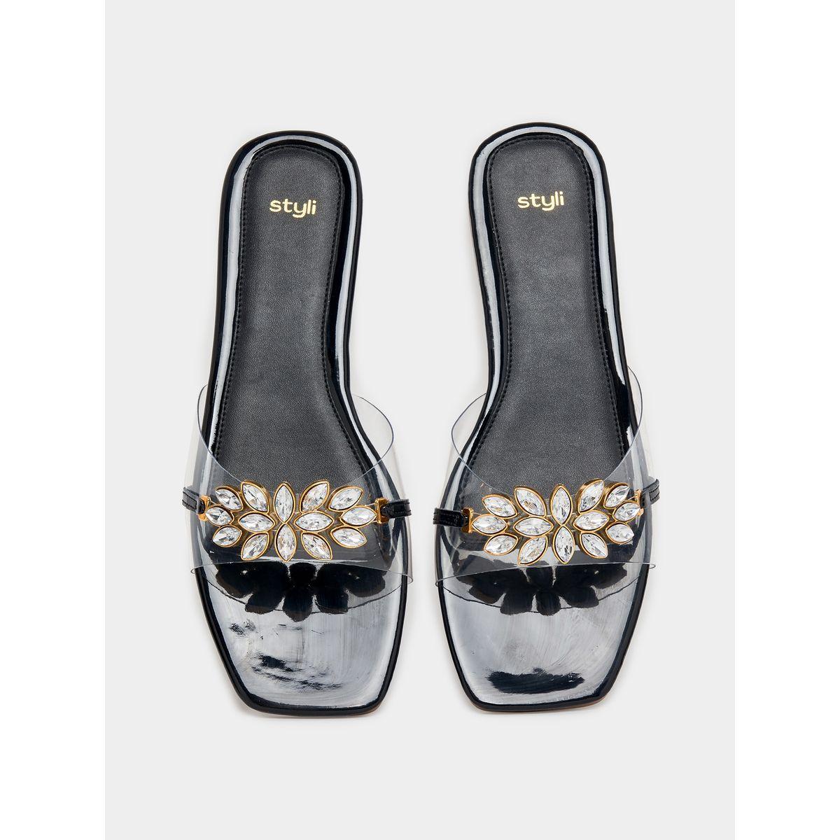 Styli Embellished Transparent Design Flat Sandals-women-shoes-sandals-flats-image-5