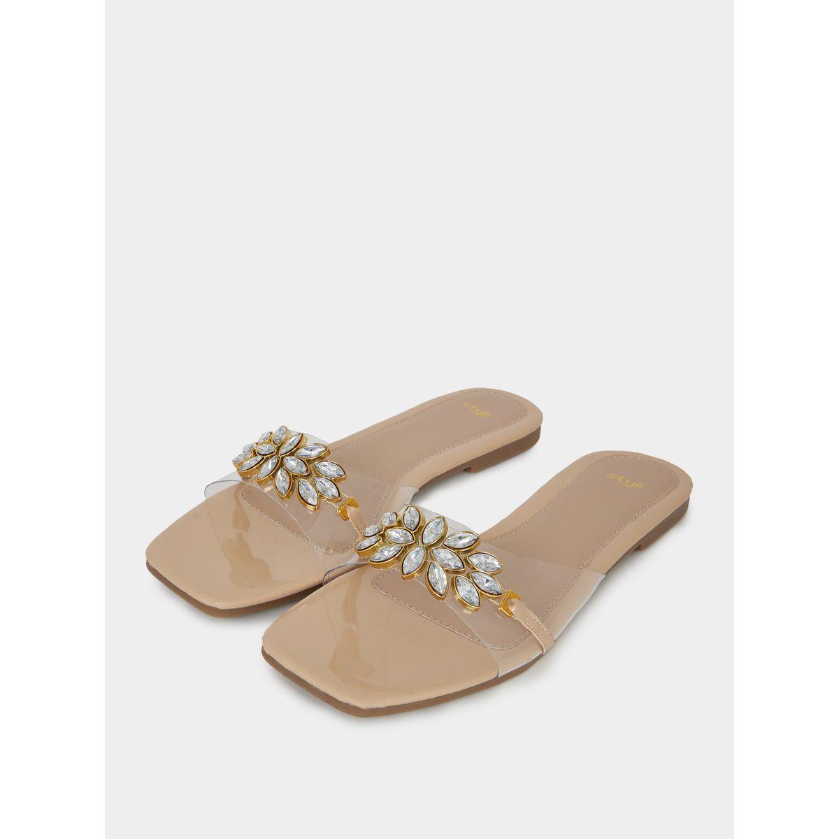 Styli Embellished Transparent Design Flat Sandals-women-shoes-sandals-flats-image-2