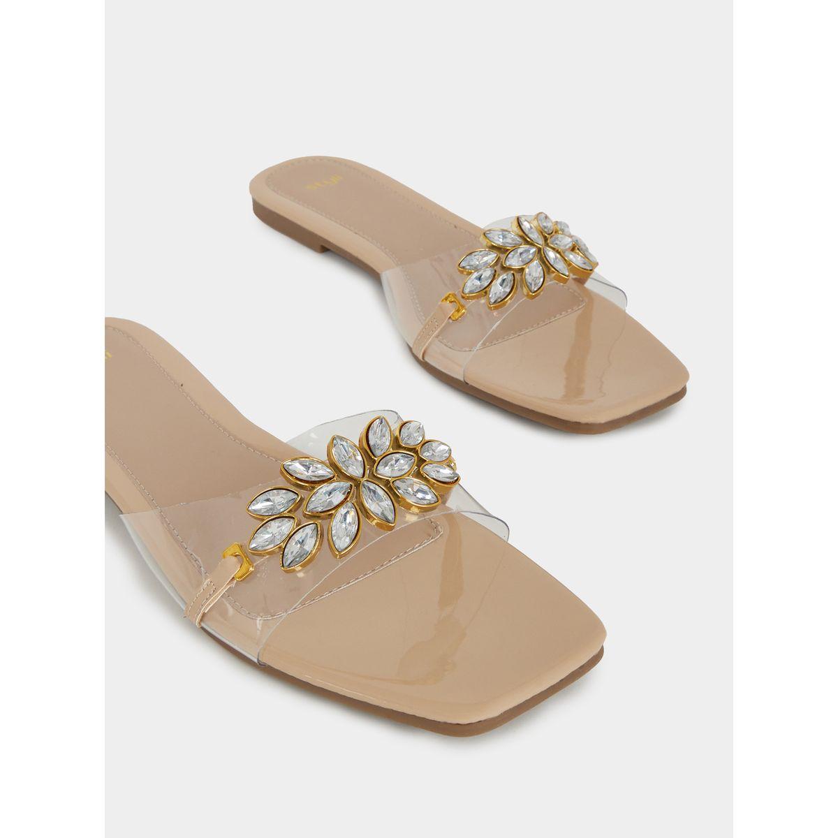 Styli Embellished Transparent Design Flat Sandals-women-shoes-sandals-flats-image-3