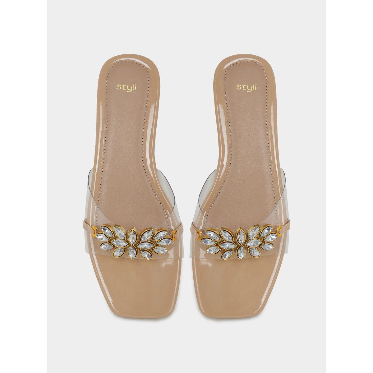Styli Embellished Transparent Design Flat Sandals-women-shoes-sandals-flats-image-5