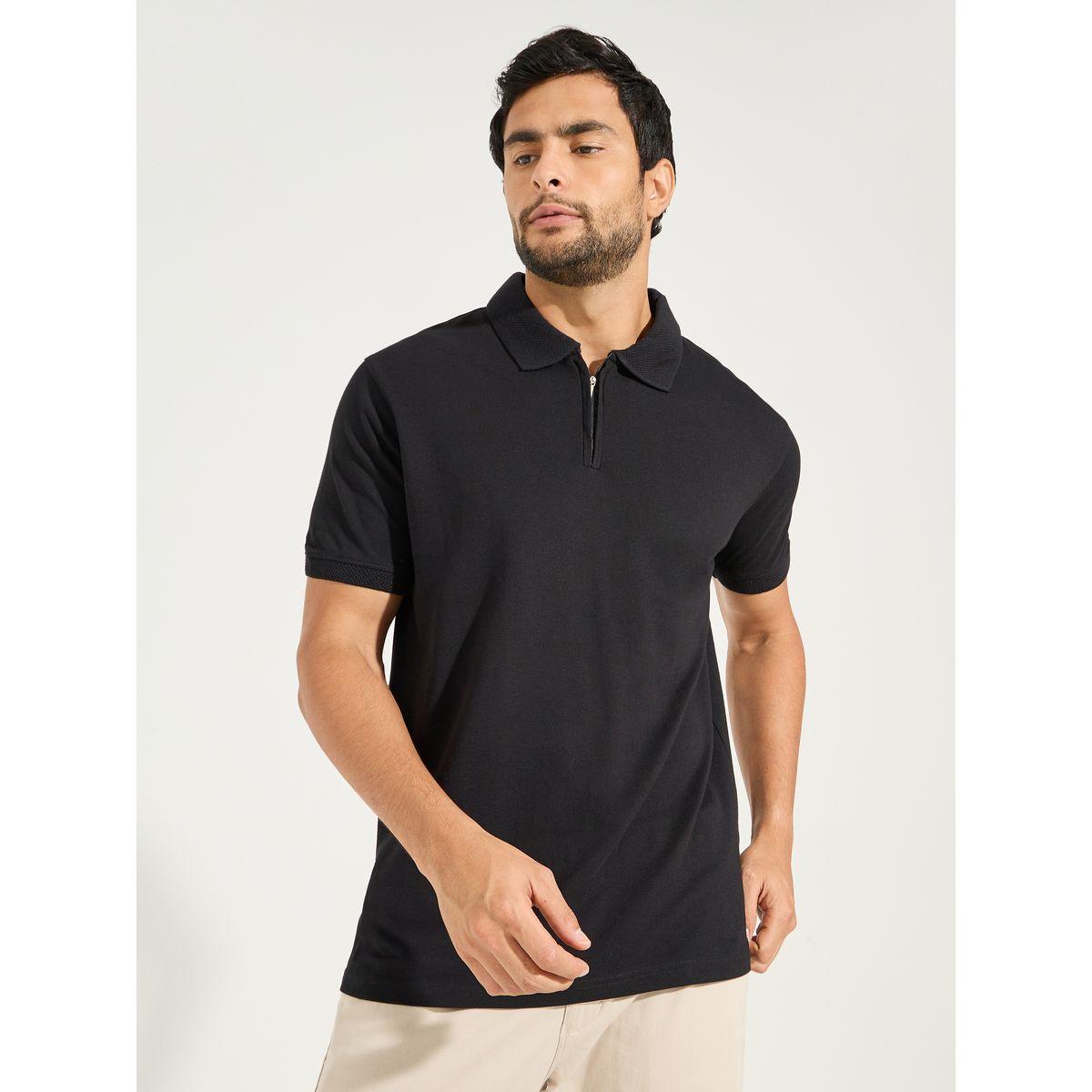 Styli Pique Knit Textured Collar Regular Fit Zip Polo-men-clothing-tshirtsandpolos-polos-image-1