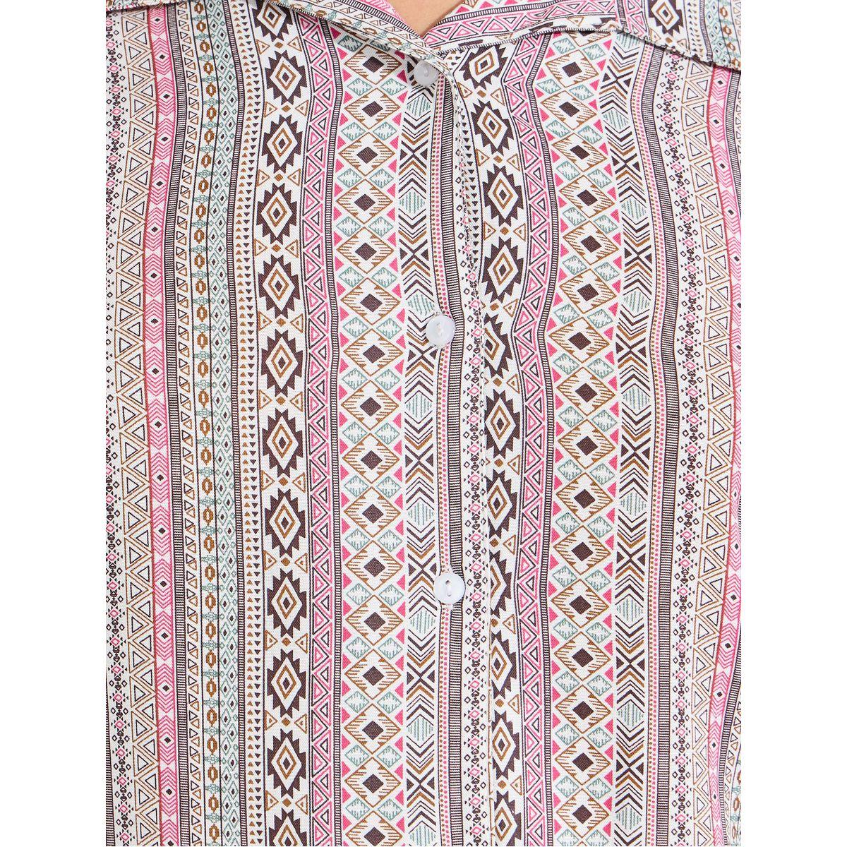 بلوزة بطبعة هندسية واكمام طويلة مع ازرار-women-clothing-shirtsandblouses-shirts-image-3