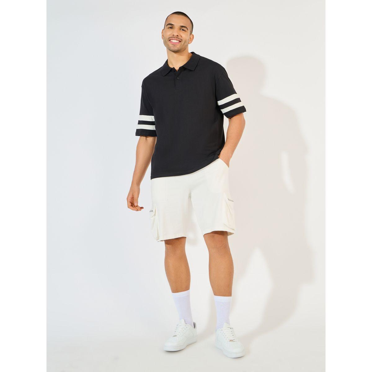 تيشيرت جيرسيه فضفاض بياقة بولو وأكمام مخططة-men-clothing-tshirtsandpolos-polos-image-2