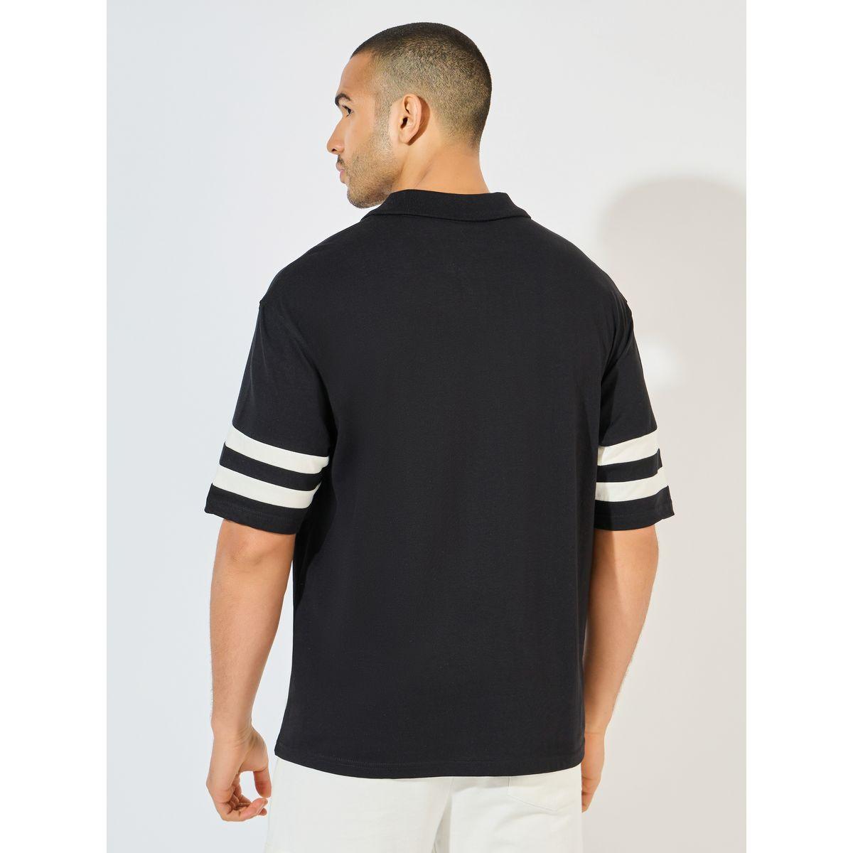 تيشيرت جيرسيه فضفاض بياقة بولو وأكمام مخططة-men-clothing-tshirtsandpolos-polos-image-4