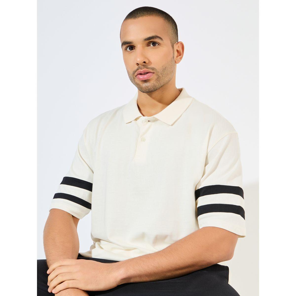 تيشيرت جيرسيه فضفاض بياقة بولو وأكمام مخططة-men-clothing-tshirtsandpolos-polos-image-5