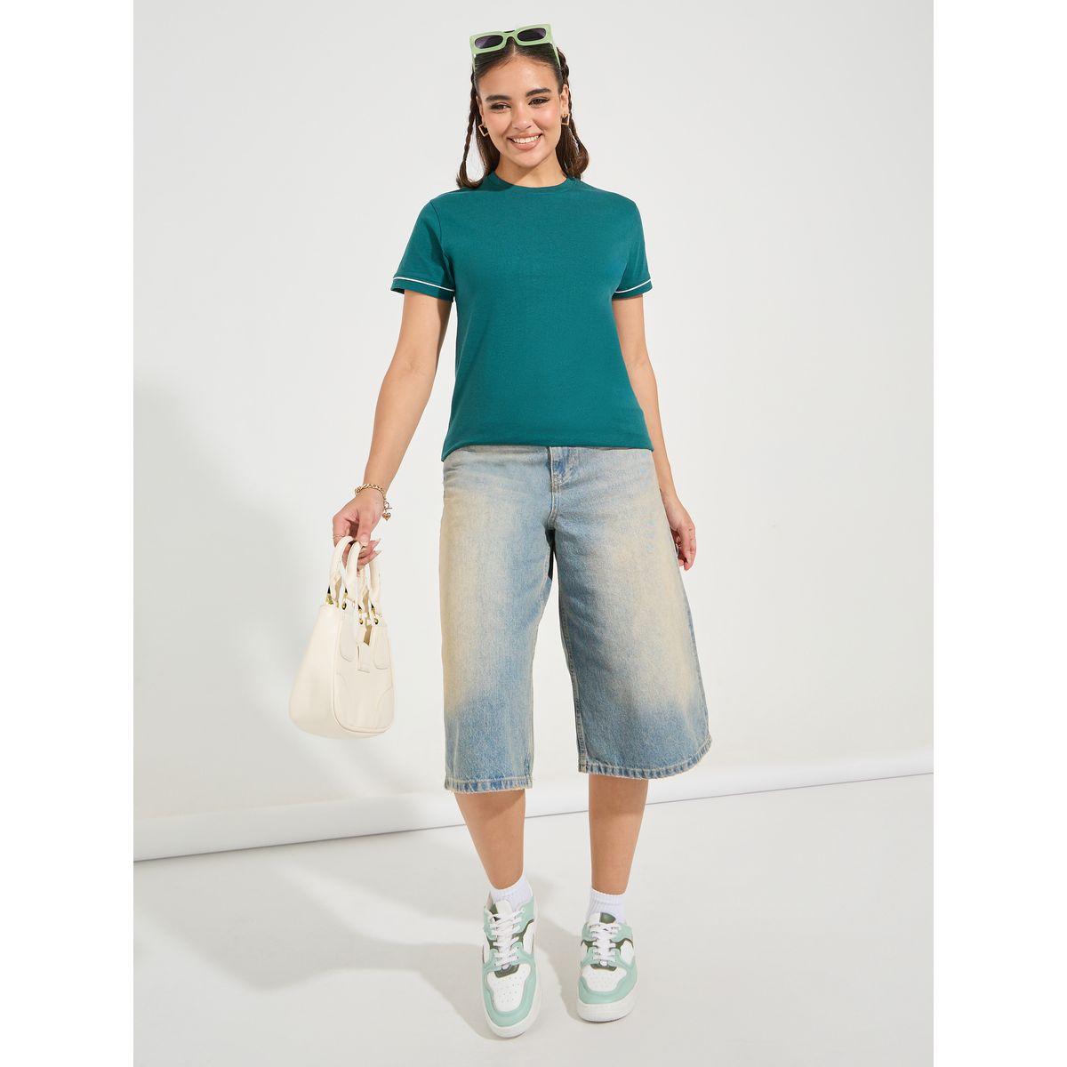 Styli Regular Fitted Plain Contrast Piping High Neck T-Shirt-women-clothing-tshirts-image-2