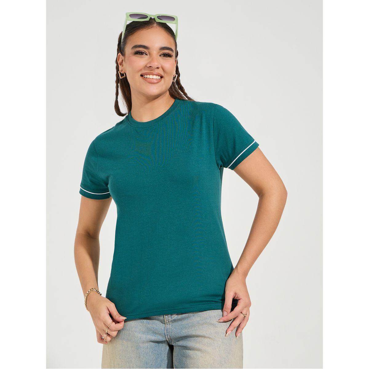 Styli Regular Fitted Plain Contrast Piping High Neck T-Shirt-women-clothing-tshirts-image-3