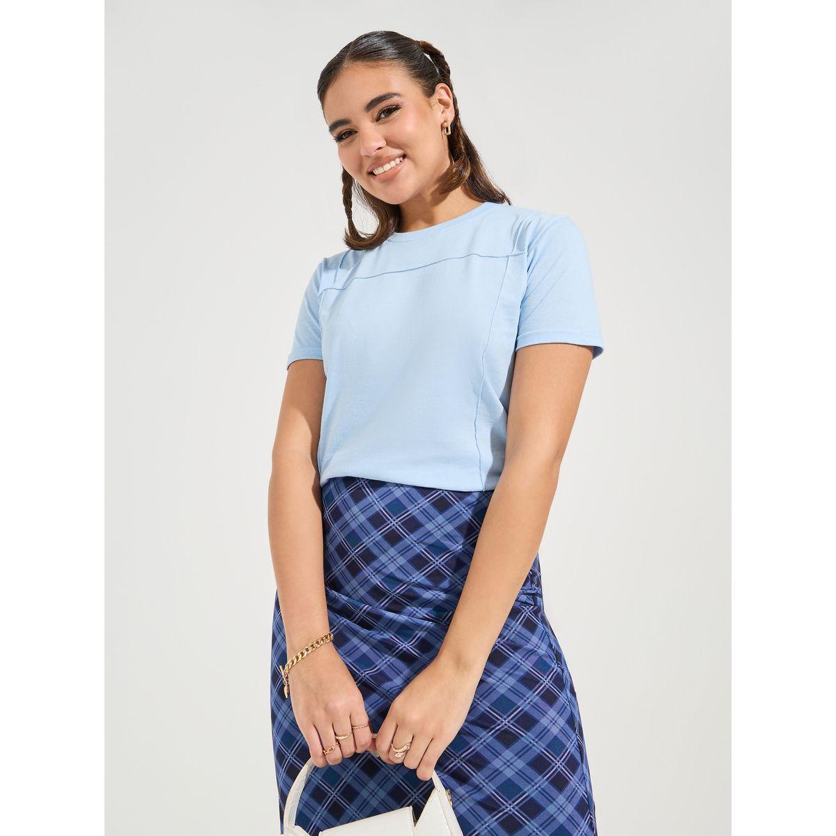 تيشيرت بقصة عادية وحزوز مع اكمام قصيرة-women-clothing-tshirts-image-1