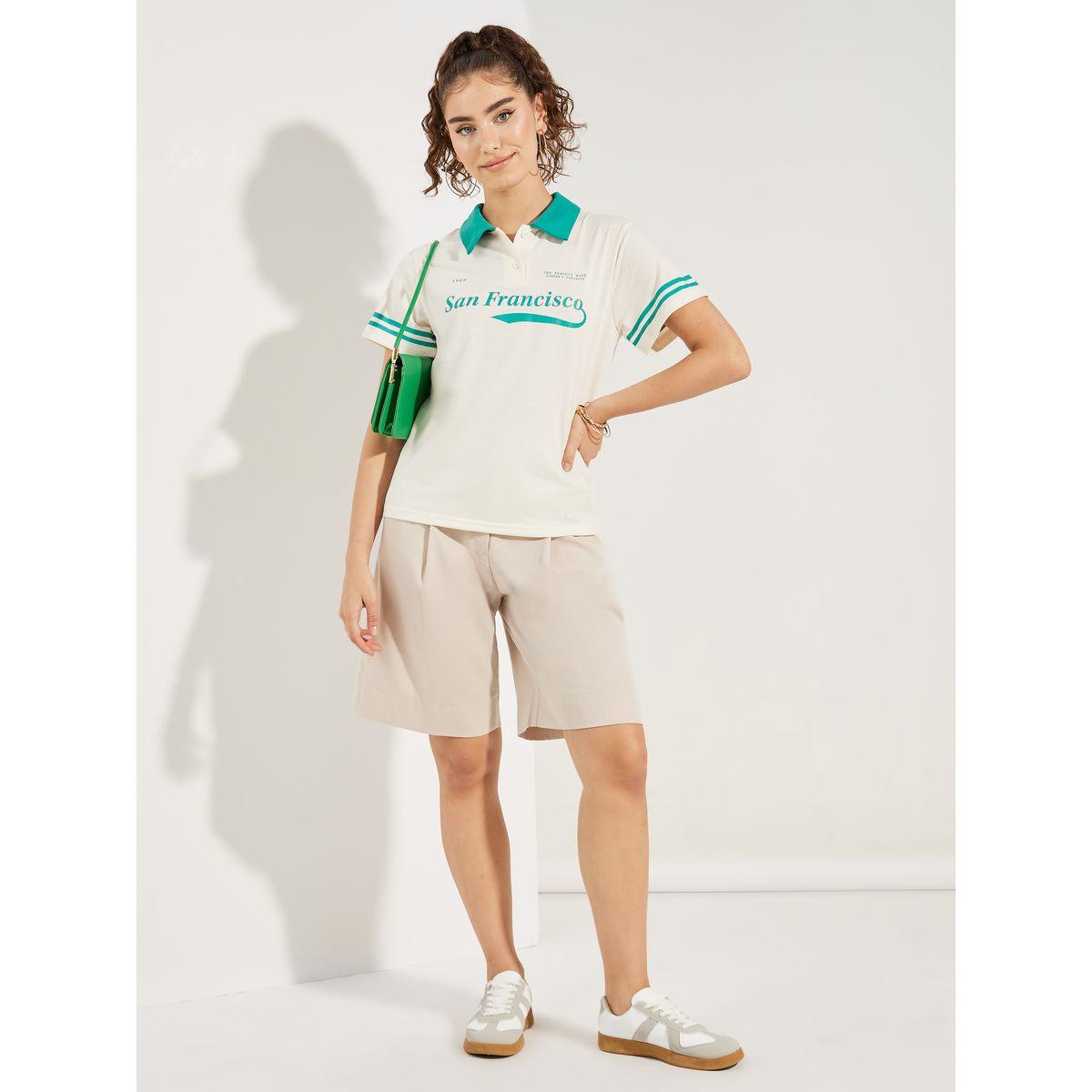 Styli Striped Detail Printed Polo T-Shirt-women-clothing-tshirts-image-2