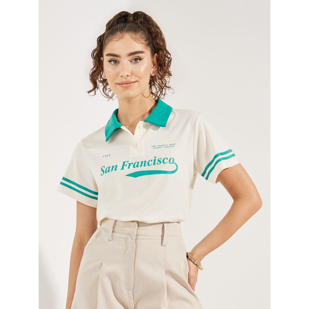 تيشيرت بياقة بولو وتفاصيل مخططة-women-clothing-tshirts-image-3