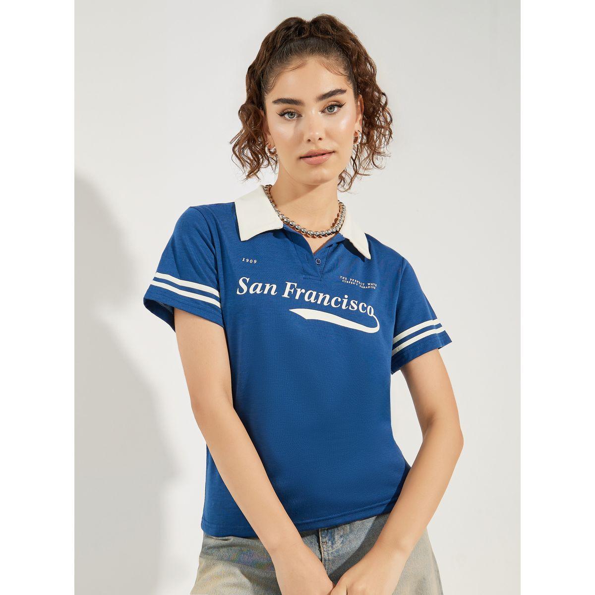 Styli Striped Detail Printed Polo T-Shirt-women-clothing-tshirts-image-1