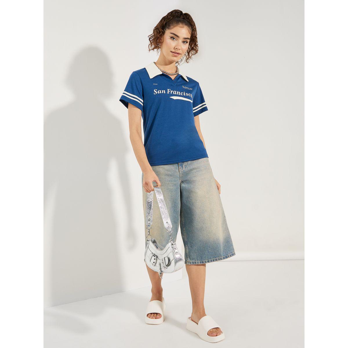 Styli Striped Detail Printed Polo T-Shirt-women-clothing-tshirts-image-2