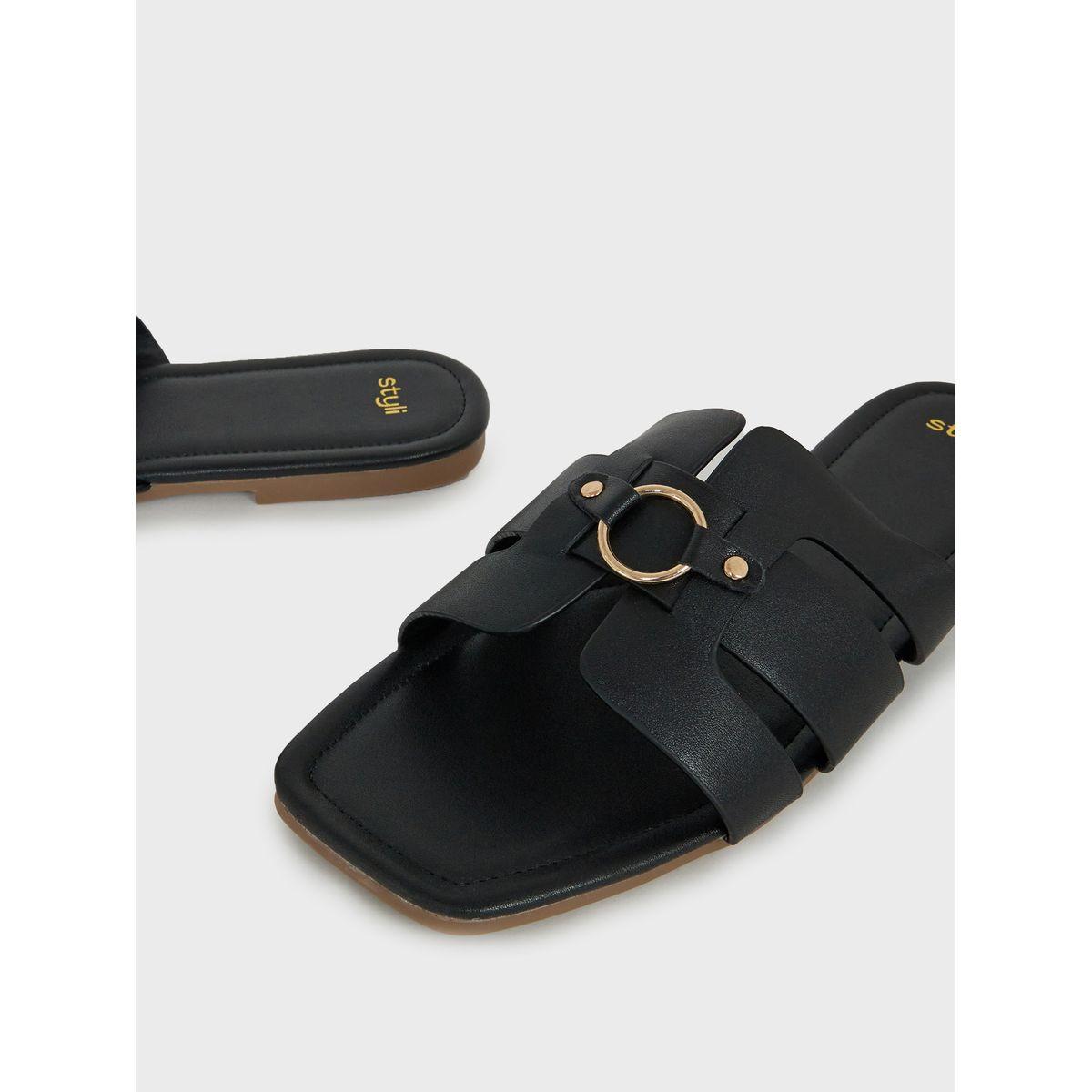 Styli Buckle Embellished Open Toe Flat Sandal-women-shoes-sandals-flats-image-3