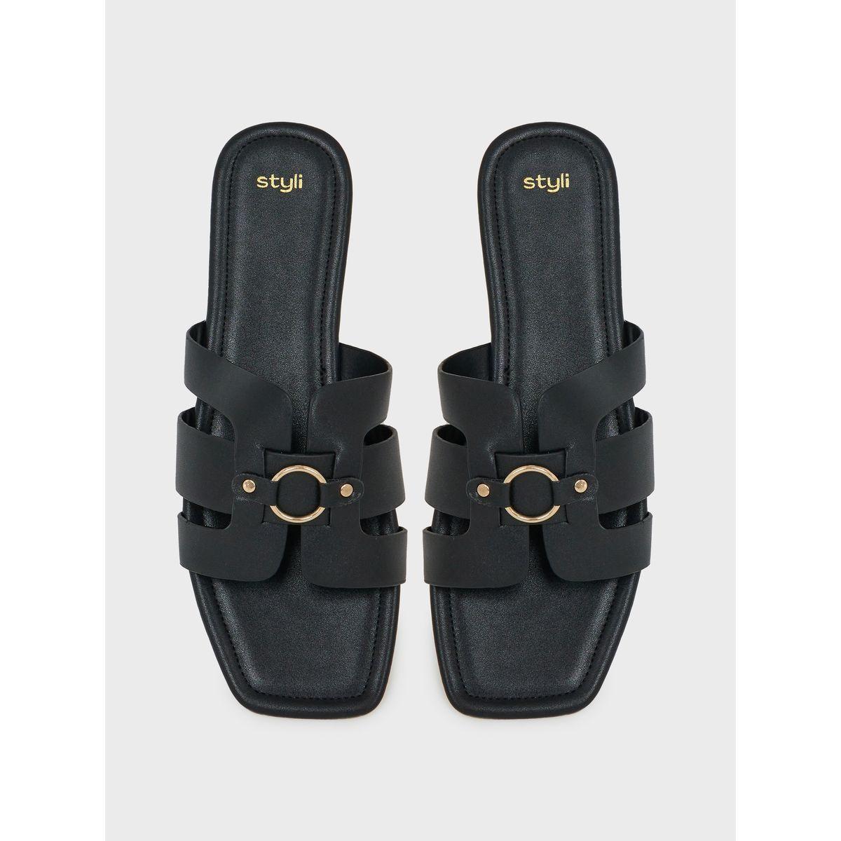 Styli Buckle Embellished Open Toe Flat Sandal-women-shoes-sandals-flats-image-5