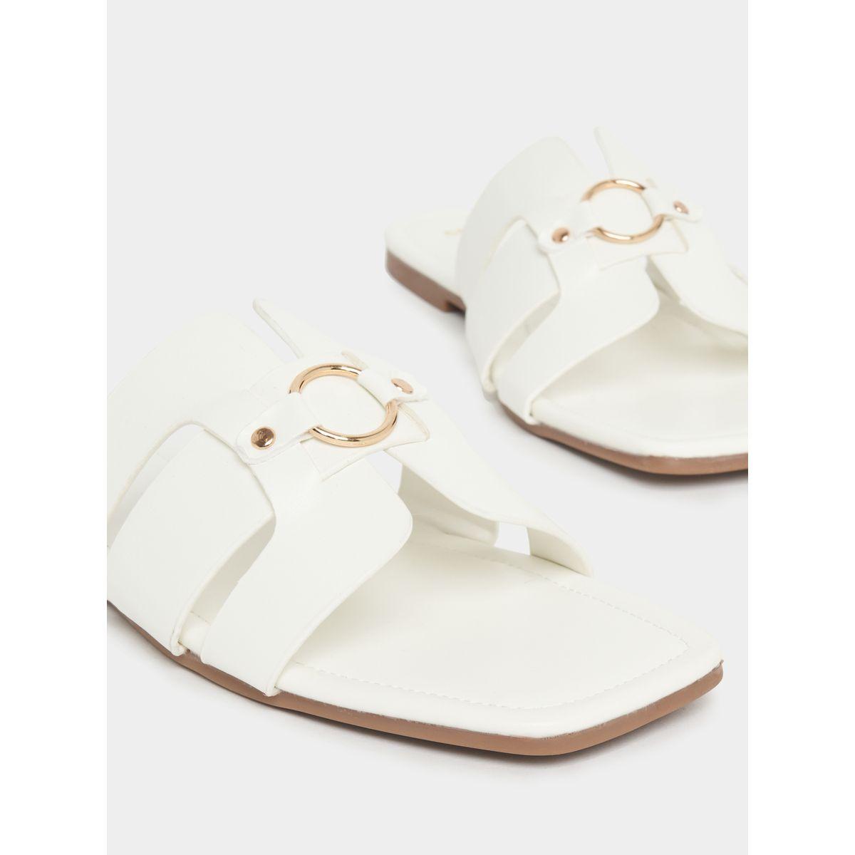 Styli Buckle Embellished Open Toe Flat Sandals-women-shoes-sandals-flats-image-4