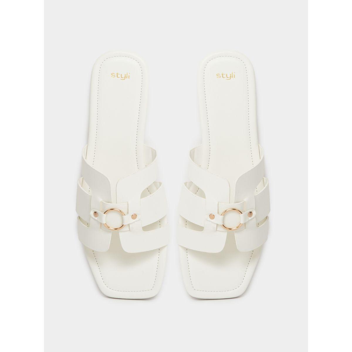 Styli Buckle Embellished Open Toe Flat Sandals-women-shoes-sandals-flats-image-6