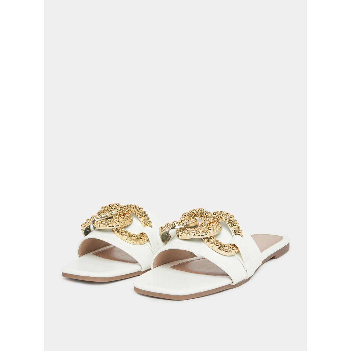 Styli Embellished Metal Design Flat Sandals-women-shoes-sandals-flats-image-1