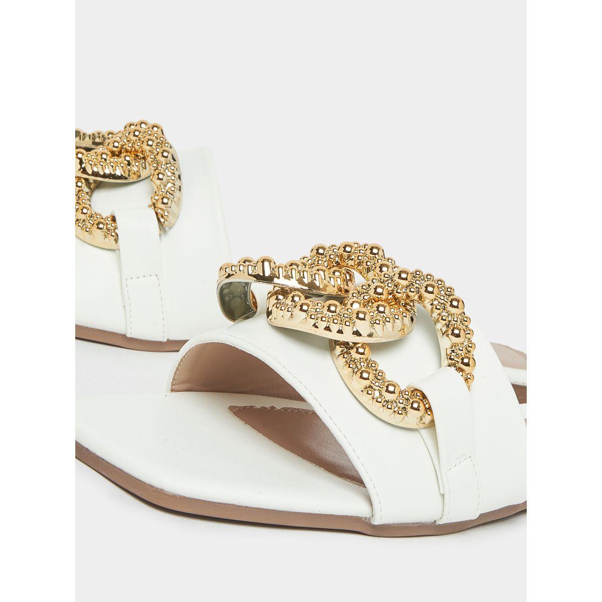 Styli Embellished Metal Design Flat Sandals-women-shoes-sandals-flats-image-4