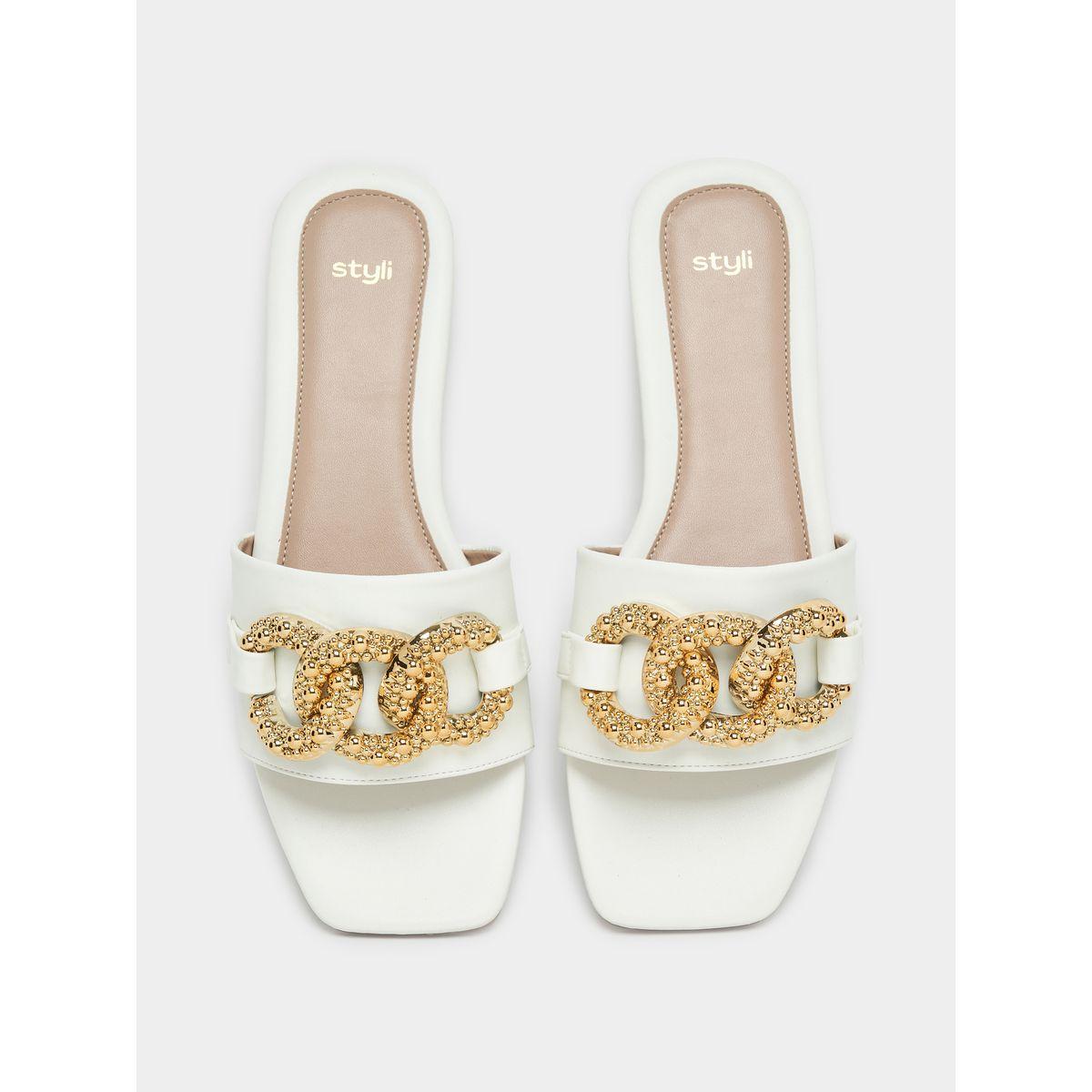 Styli Embellished Metal Design Flat Sandals-women-shoes-sandals-flats-image-5