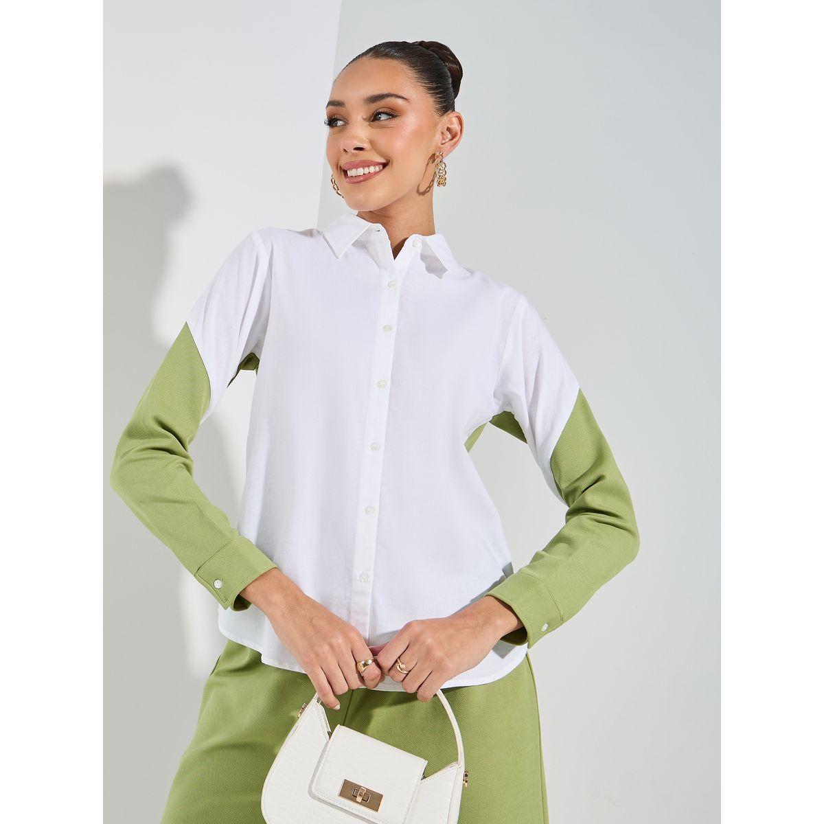 Styli Color Block Shirt & Wide Leg Pants-women-clothing-coordsets-image-2