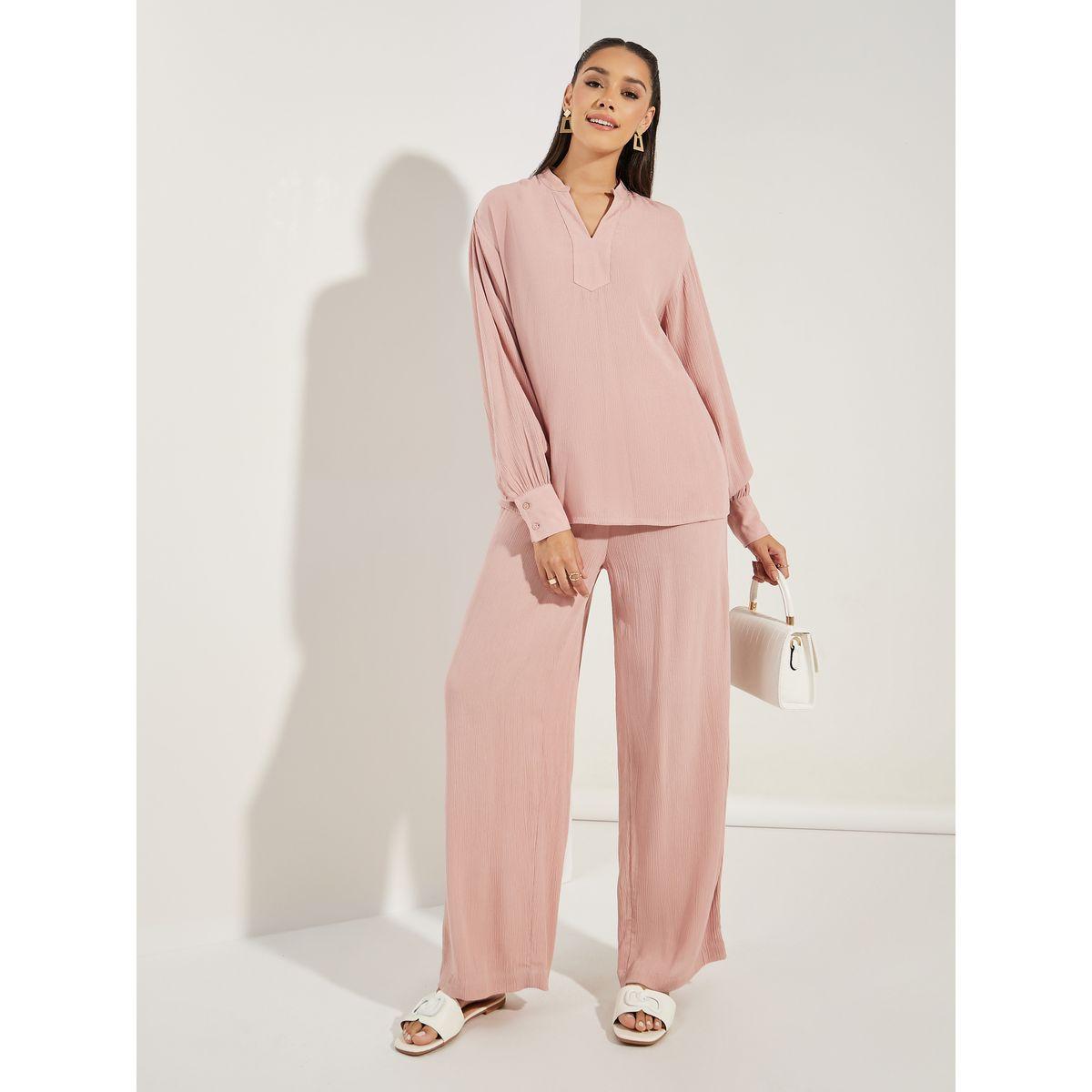 Styli Relaxed Fit Textured Top & Wide Leg Pants Co-Ords-women-clothing-coordsets-image-2