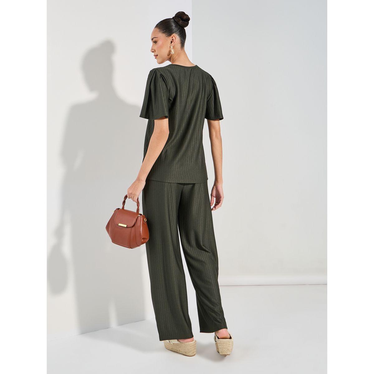 Styli Ribbed Texture Flutter Sleeve Top & Wide Leg Pants Co-Ord Set-women-clothing-coordsets-image-5