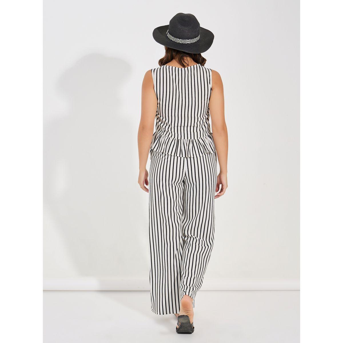 Styli Ruffle Hem Striped Top & Straight Leg Pants Co-Ords-women-clothing-coordsets-image-4