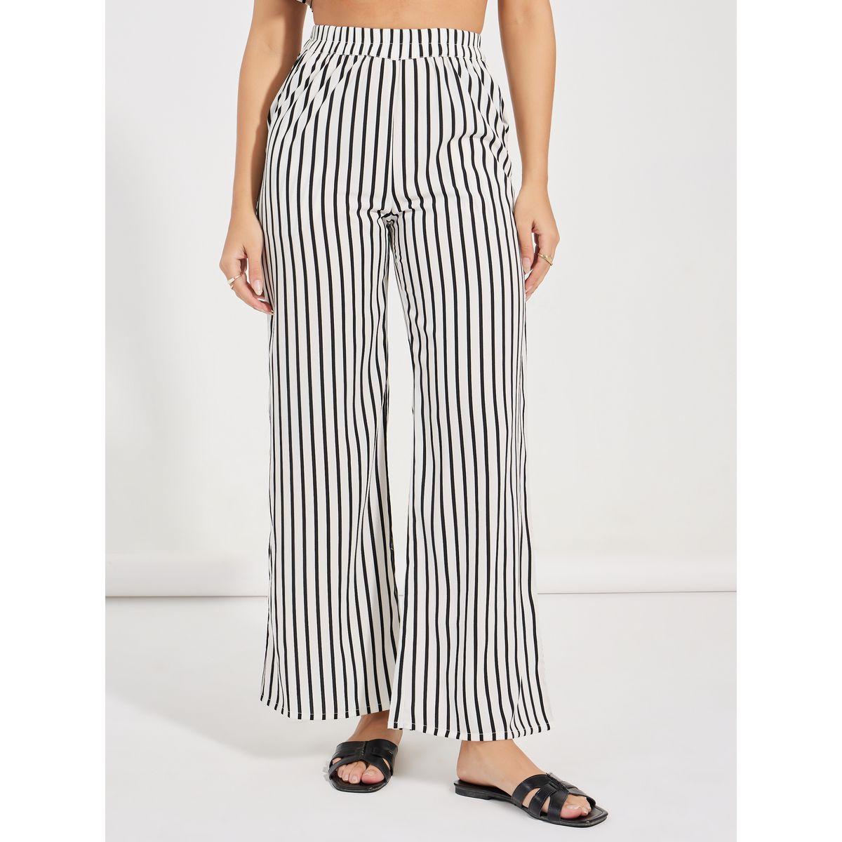 Styli Ruffle Hem Striped Top & Straight Leg Pants Co-Ords-women-clothing-coordsets-image-5