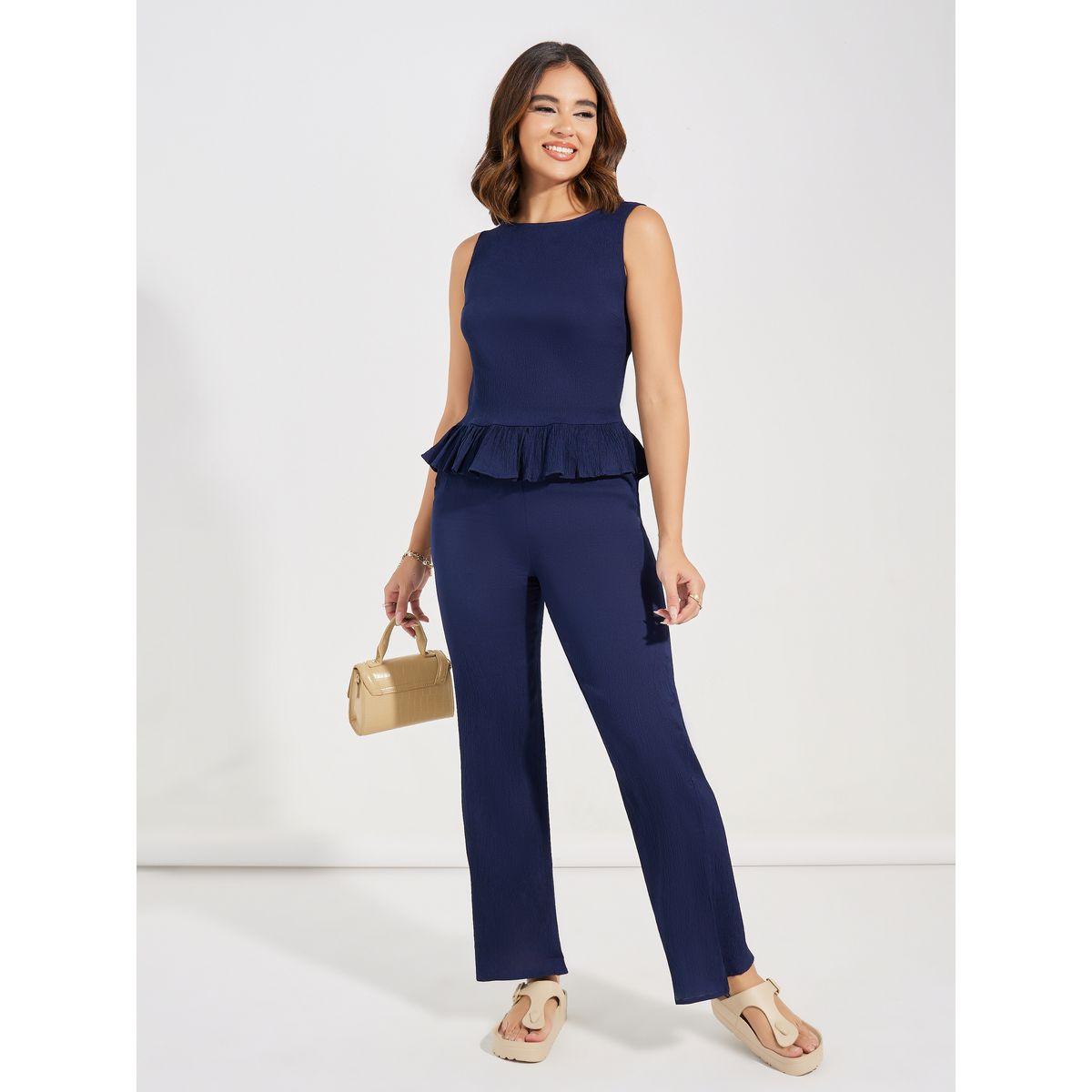 Styli Ruffle Hem Top & Straight Leg Pants Co-Ords-women-clothing-coordsets-image-1