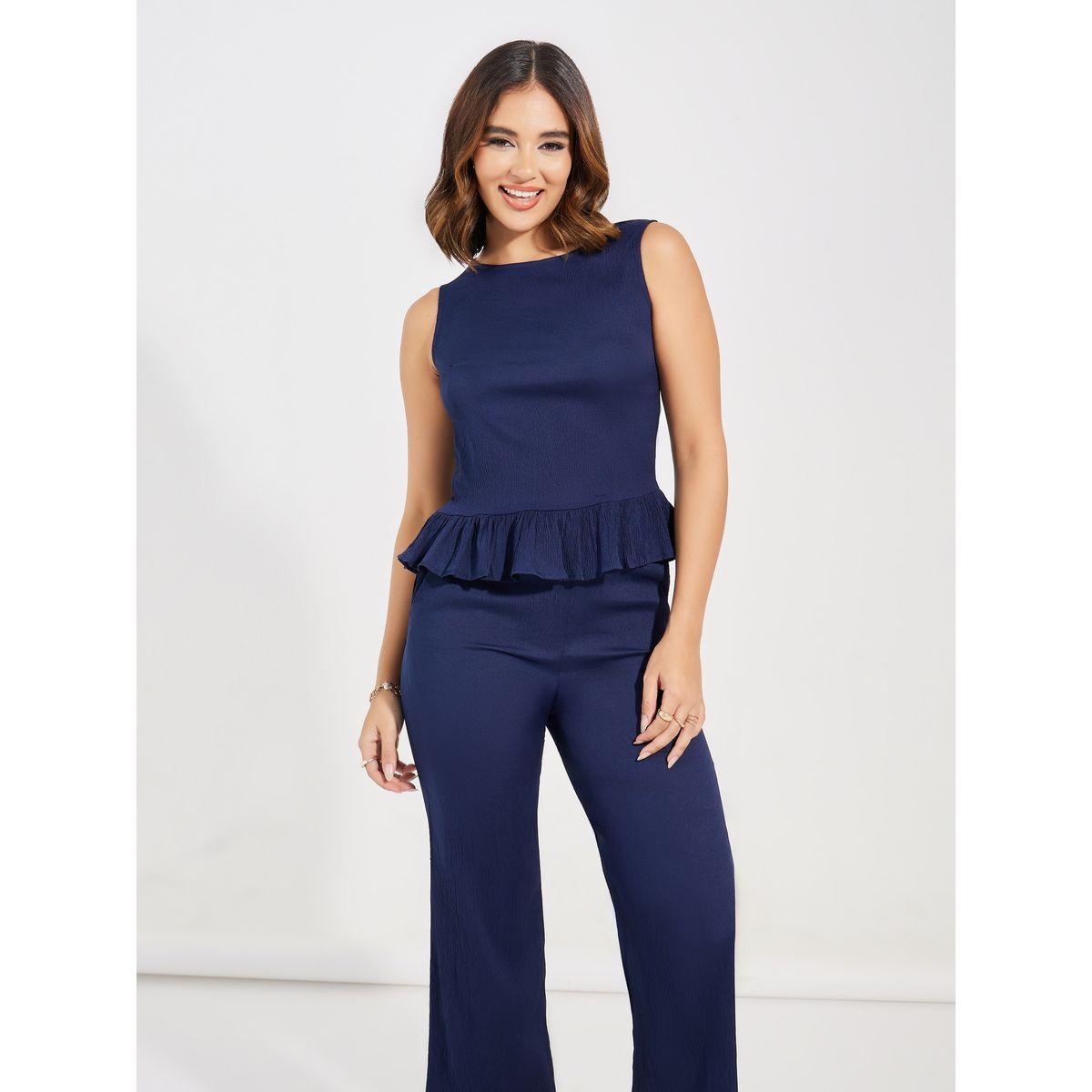 Styli Ruffle Hem Top & Straight Leg Pants Co-Ords-women-clothing-coordsets-image-2