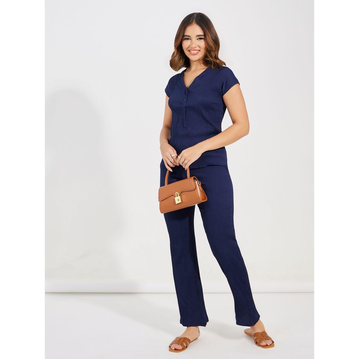 Styli Textured Cap Sleeves Top & Regular Fit Pants Co-Ords-women-clothing-coordsets-image-1