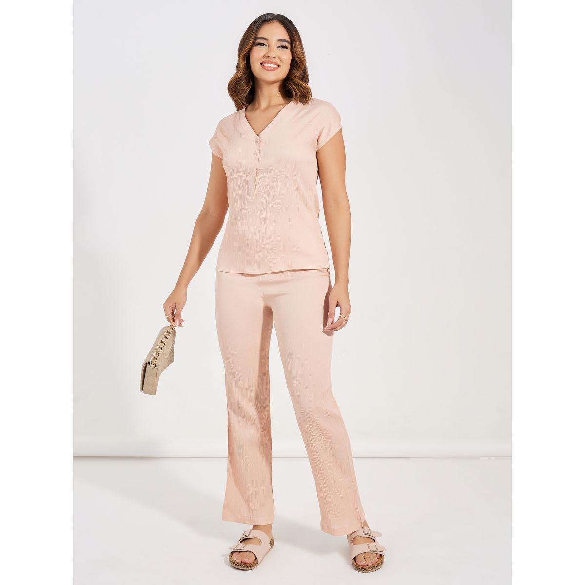 Styli Textured Cap Sleeves Top & Regular Fit Pants Co-Ords-women-clothing-coordsets-image-1