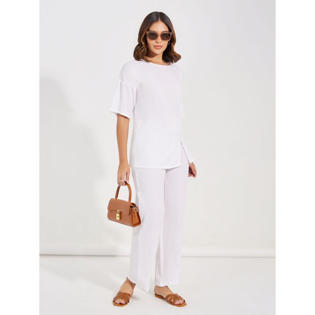 بنطال بقصة مريحة مع بلوزة بتفاصيل بارزة الملمس-women-clothing-coordsets-image-1