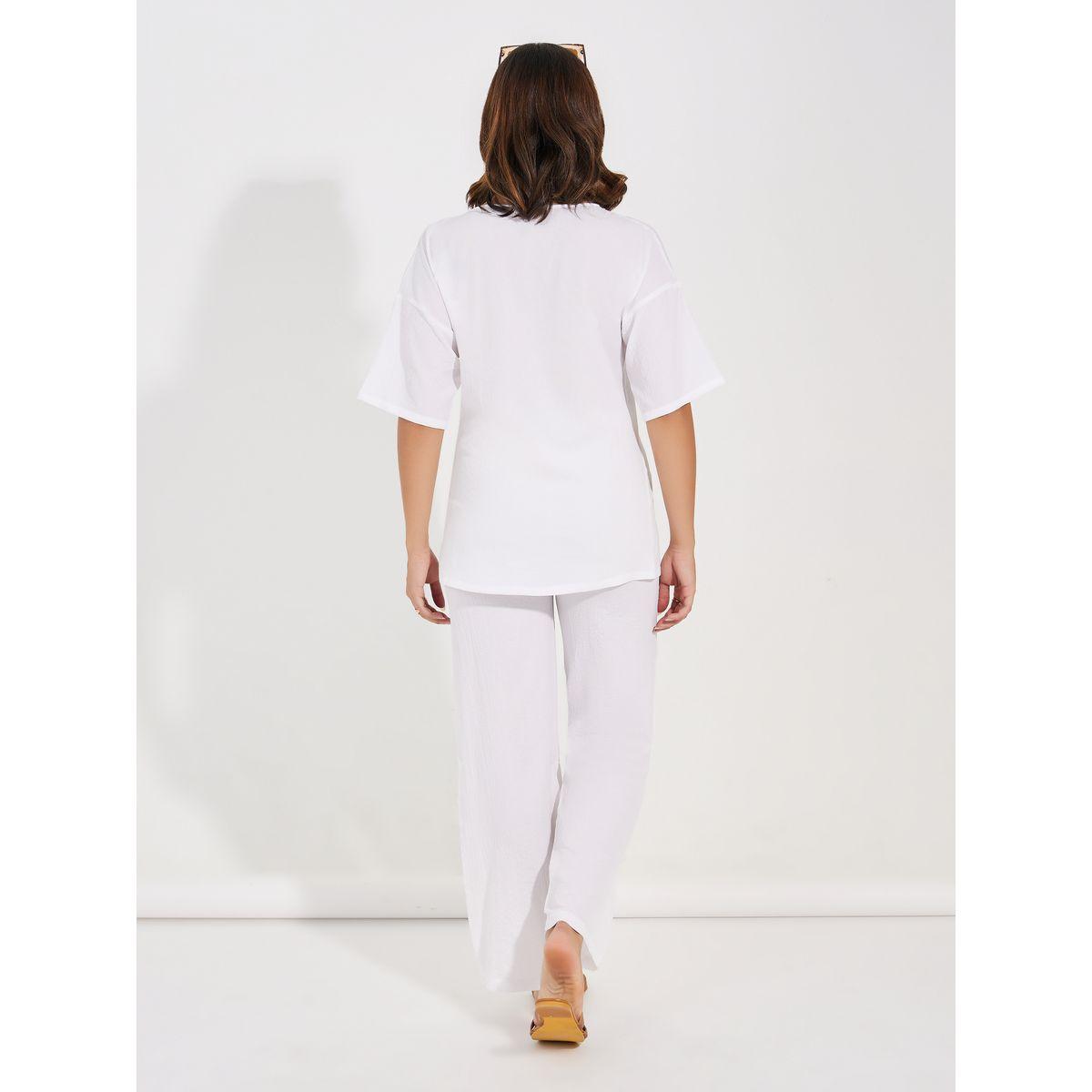 بنطال بقصة مريحة مع بلوزة بتفاصيل بارزة الملمس-women-clothing-coordsets-image-4