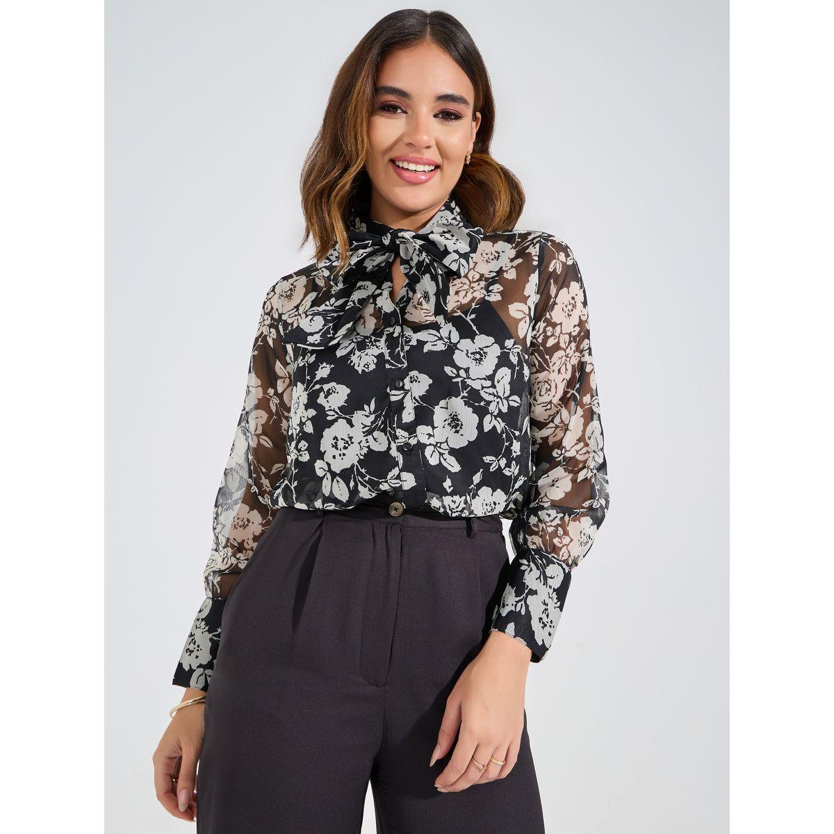 Styli Floral Print Shirt & Solid Trousers Co-Ords-women-clothing-coordsets-image-2