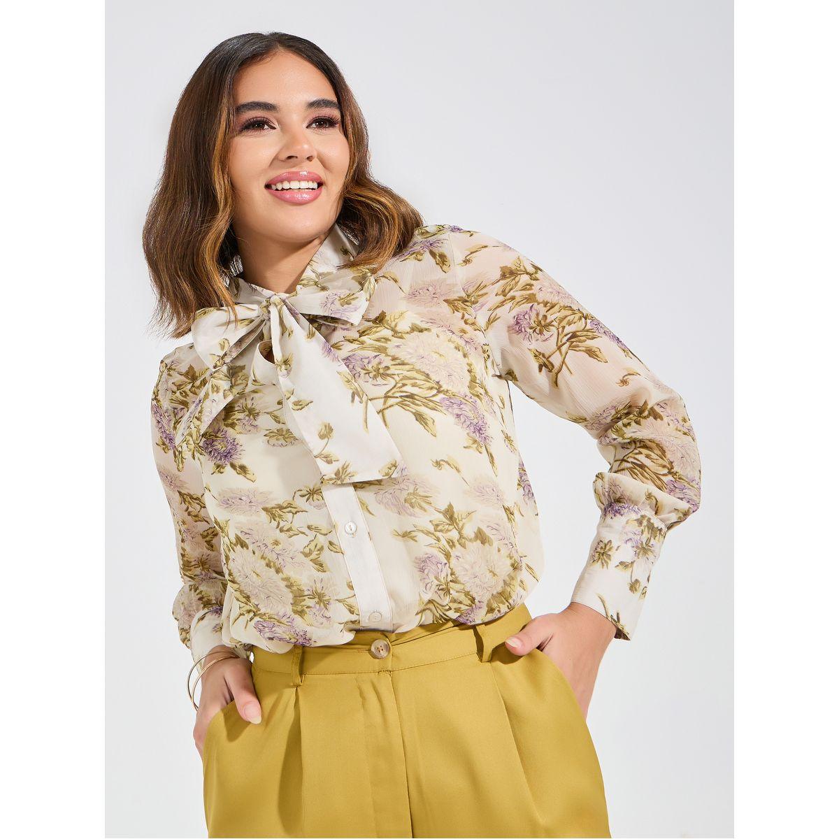 Styli Floral Print Blouse, Cami & Solid Trousers Co-Ords-women-clothing-coordsets-image-2