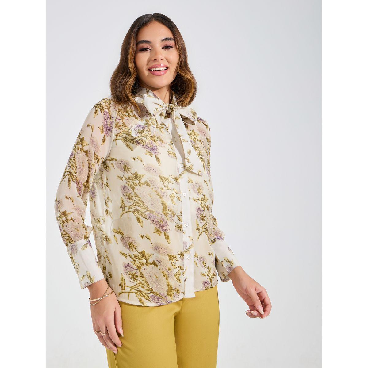 Styli Floral Print Blouse, Cami & Solid Trousers Co-Ords-women-clothing-coordsets-image-3