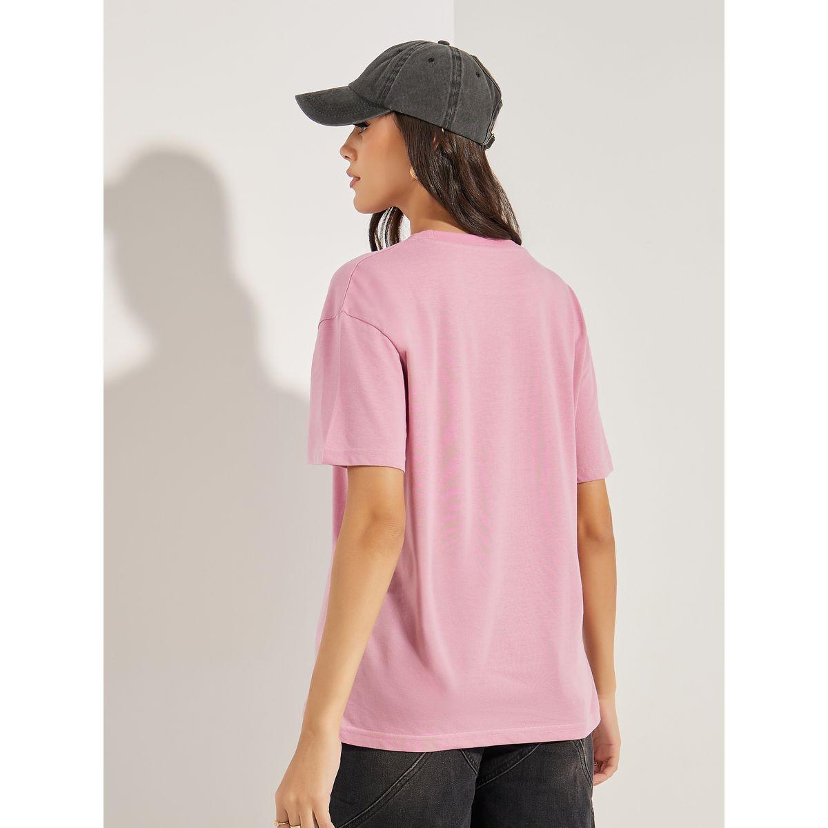 تيشيرت فضفاض مطبع بكتابة مع اكتاف منخفضة-women-clothing-tshirts-image-5