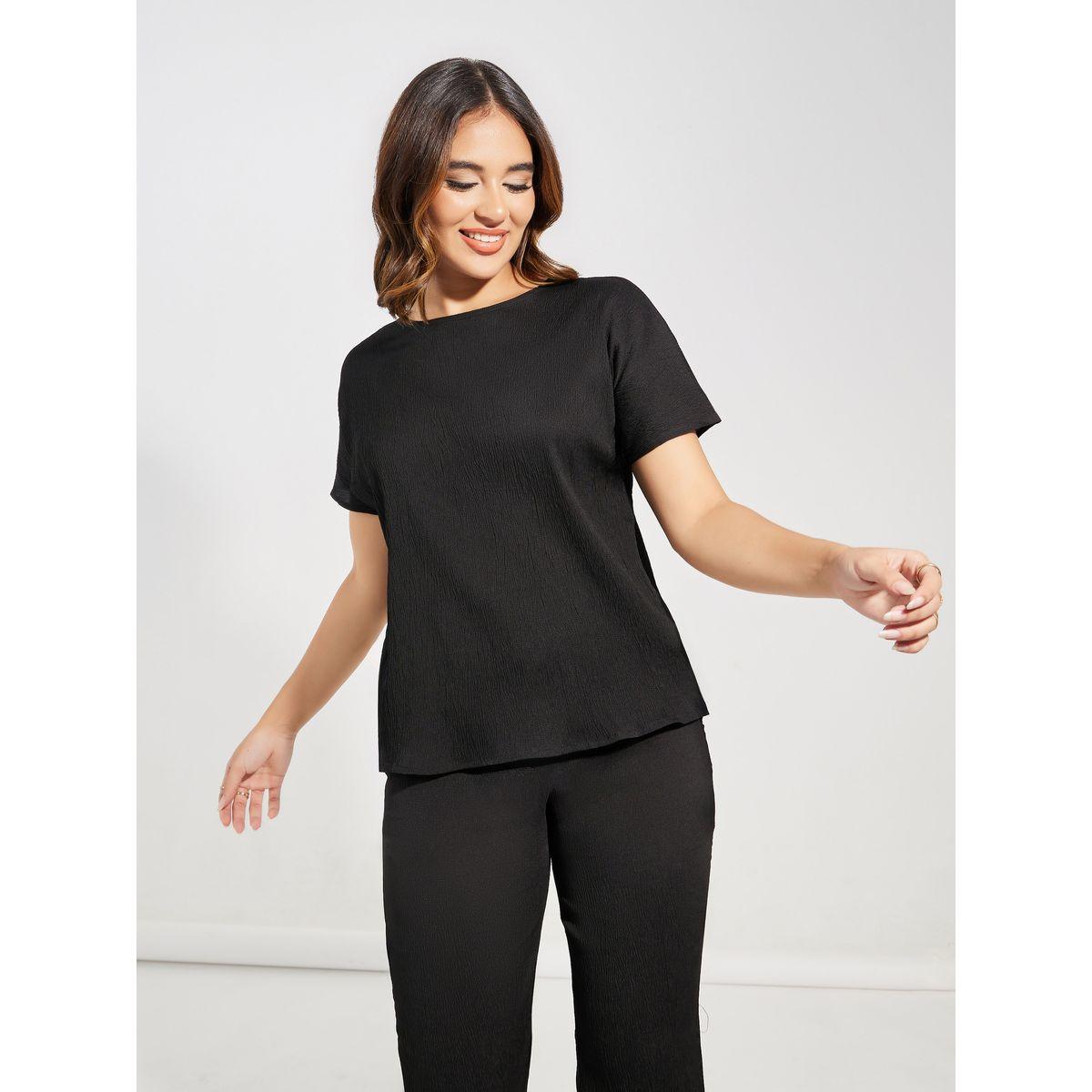 Styli Textured Round Neck Top & Flared Pants Co-Ords-women-clothing-coordsets-image-2