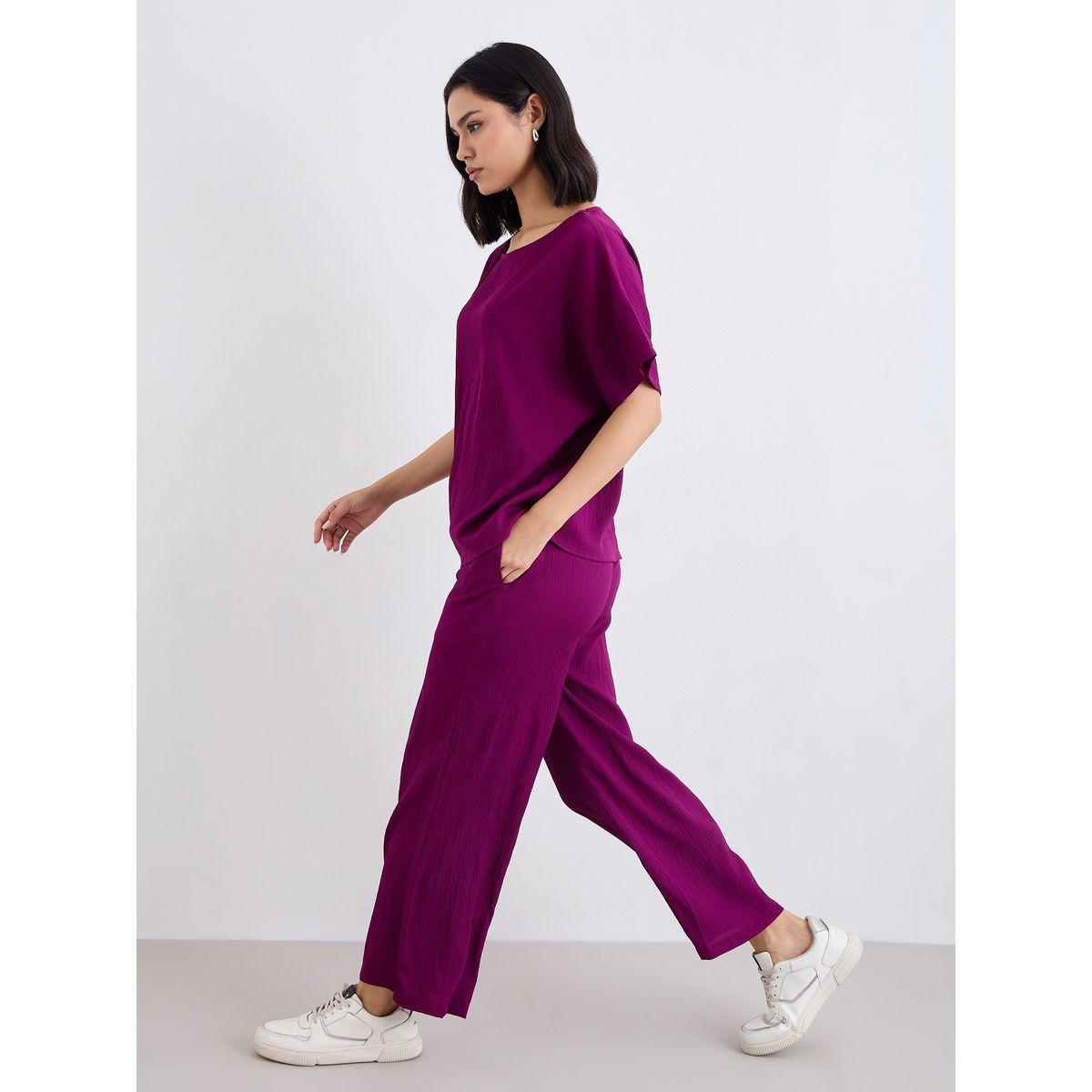 Styli Textured Round Neck Top and Flared Pants Co-Ords-women-clothing-coordsets-image-1