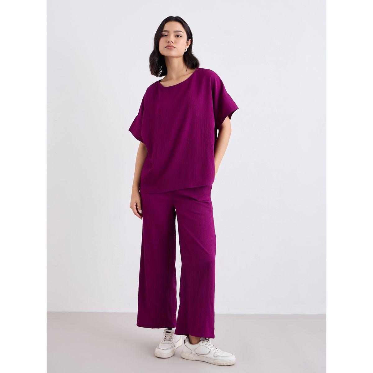Styli Textured Round Neck Top and Flared Pants Co-Ords-women-clothing-coordsets-image-2
