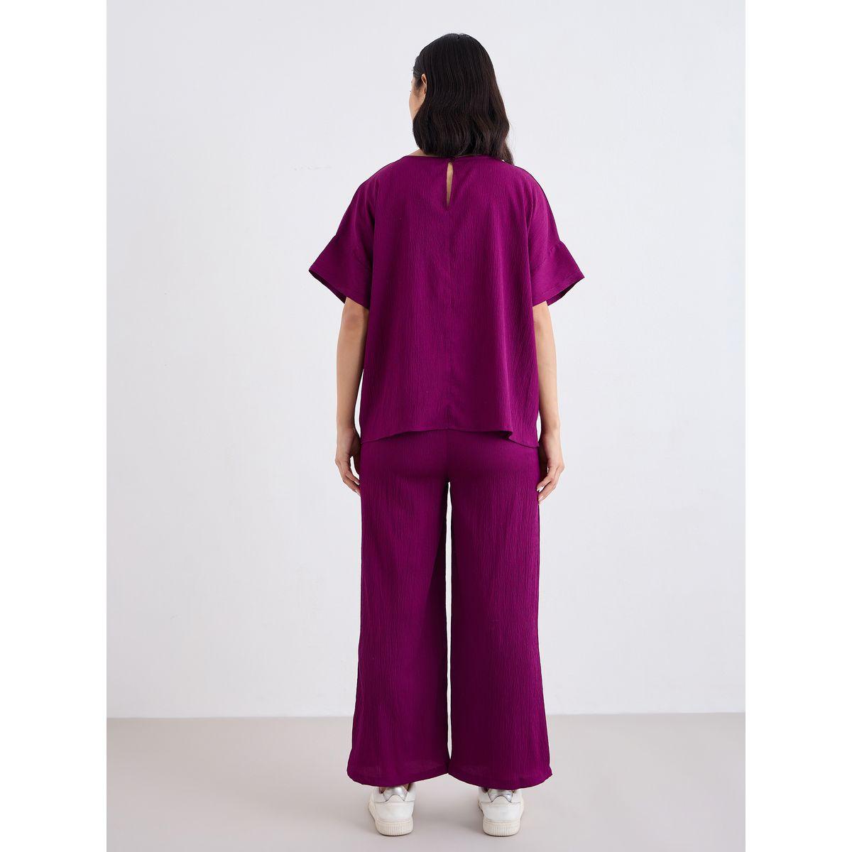 Styli Textured Round Neck Top and Flared Pants Co-Ords-women-clothing-coordsets-image-4