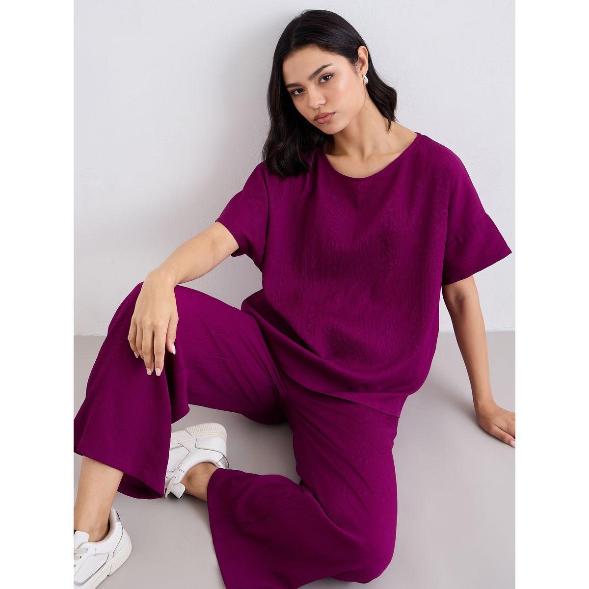 Styli Textured Round Neck Top and Flared Pants Co-Ords-women-clothing-coordsets-image-5