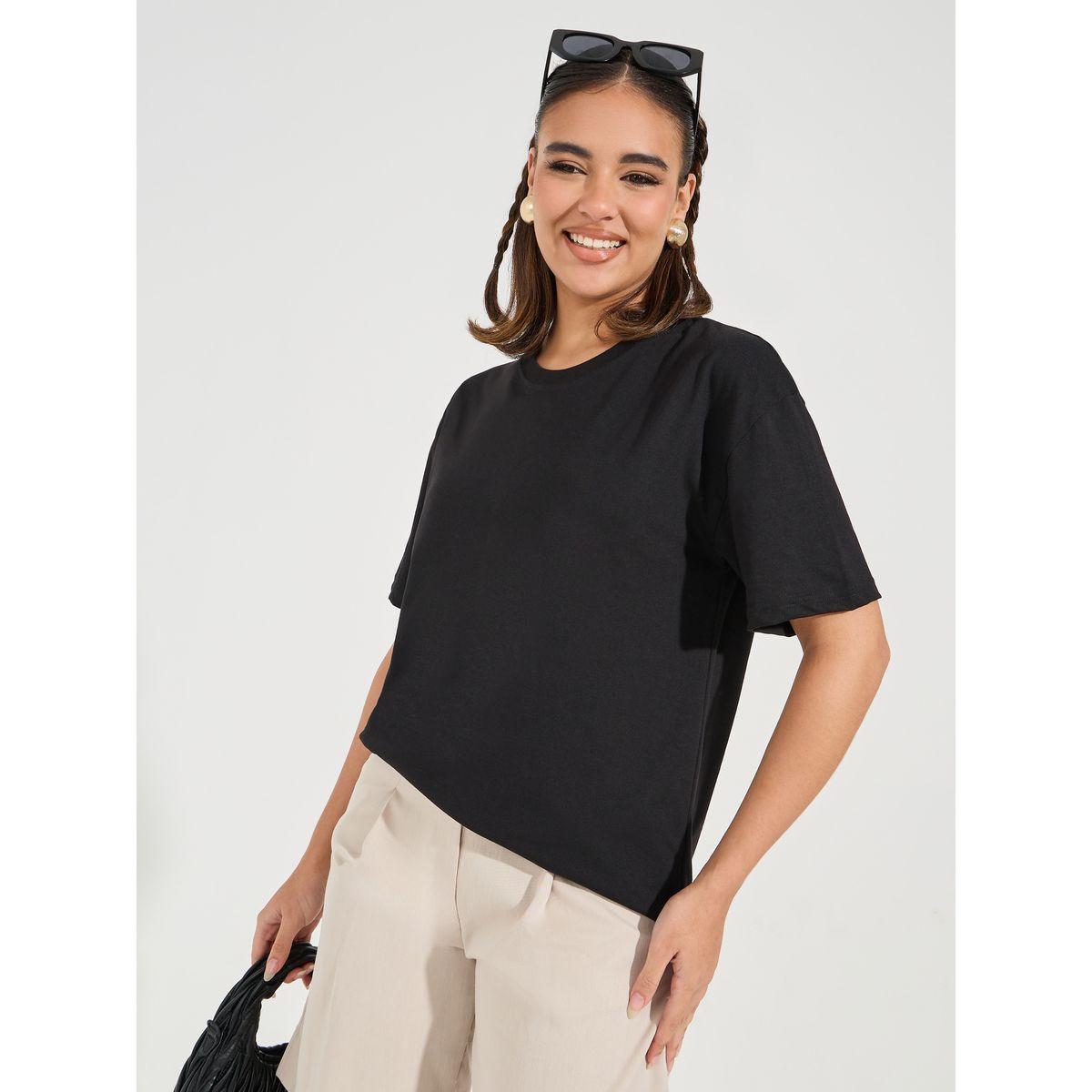 Styli Oversized Plain Dropped Shoulder T-Shirt-women-clothing-tshirts-image-1