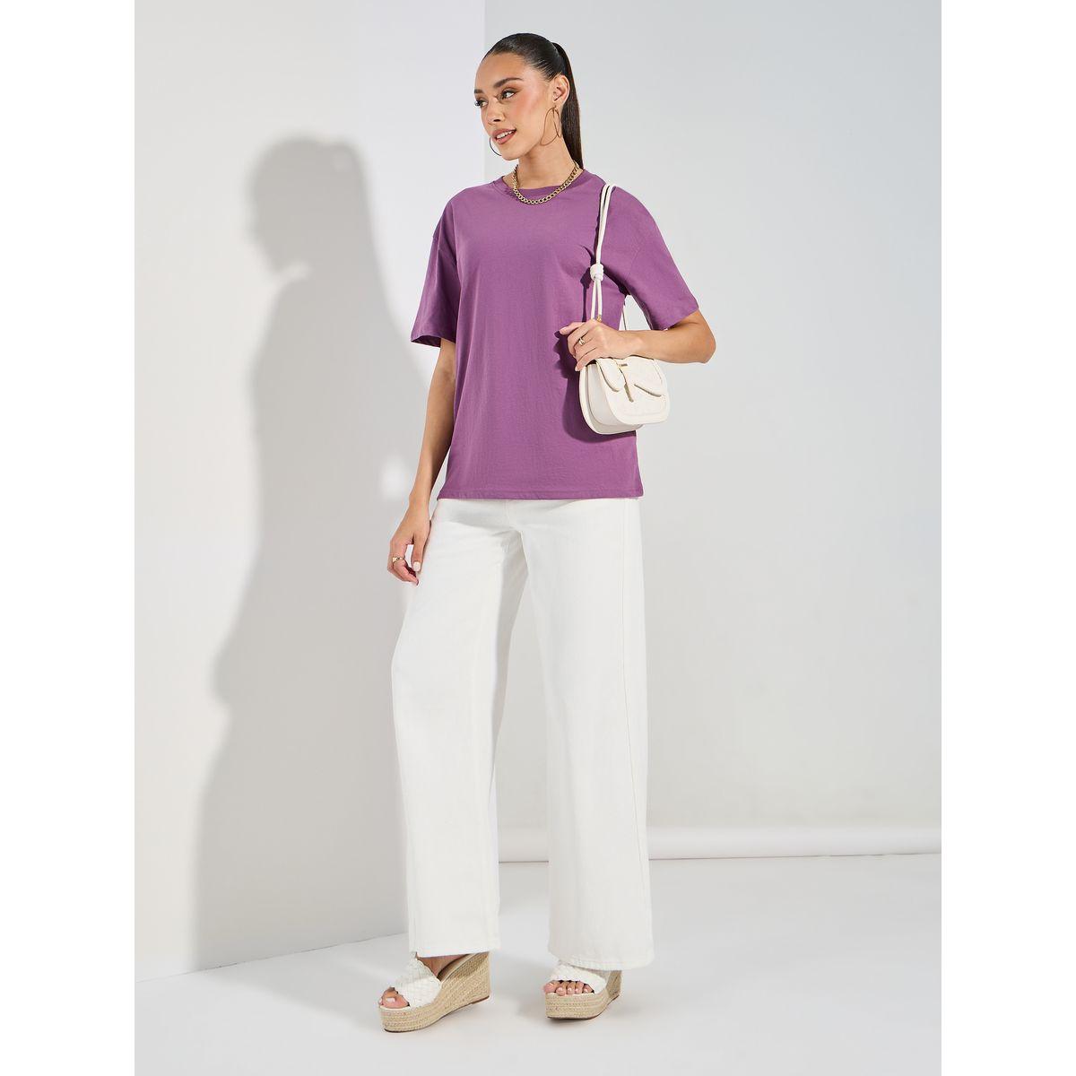 Styli Oversized Plain Dropped Shoulder T-Shirt-women-clothing-tshirts-image-2