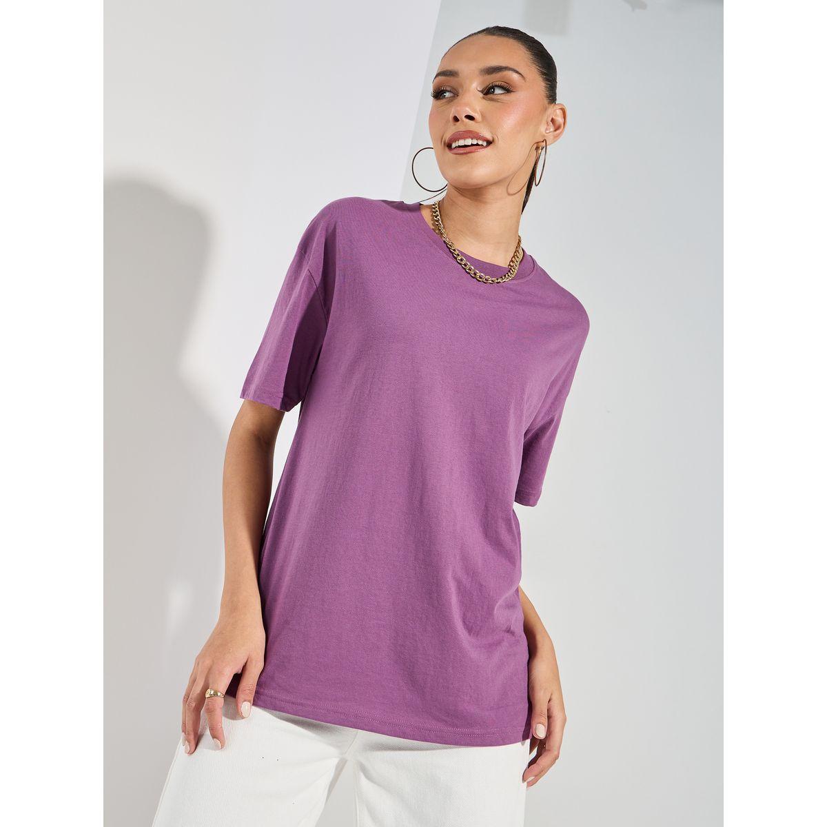 تيشيرت فضفاض سادة باكتاف منخفضة-women-clothing-tshirts-image-3