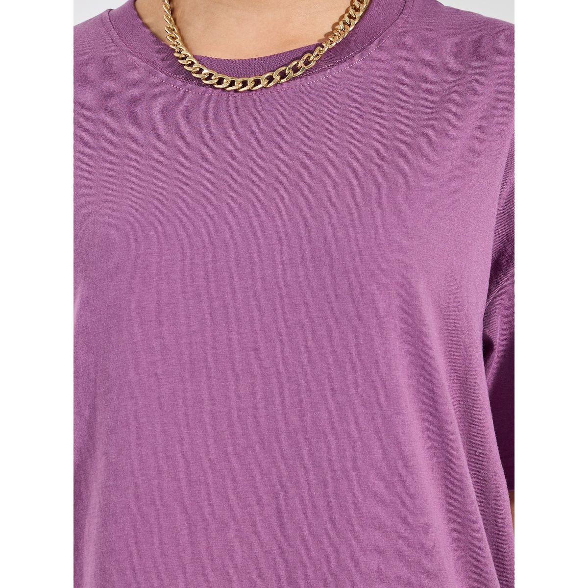 تيشيرت فضفاض سادة باكتاف منخفضة-women-clothing-tshirts-image-4