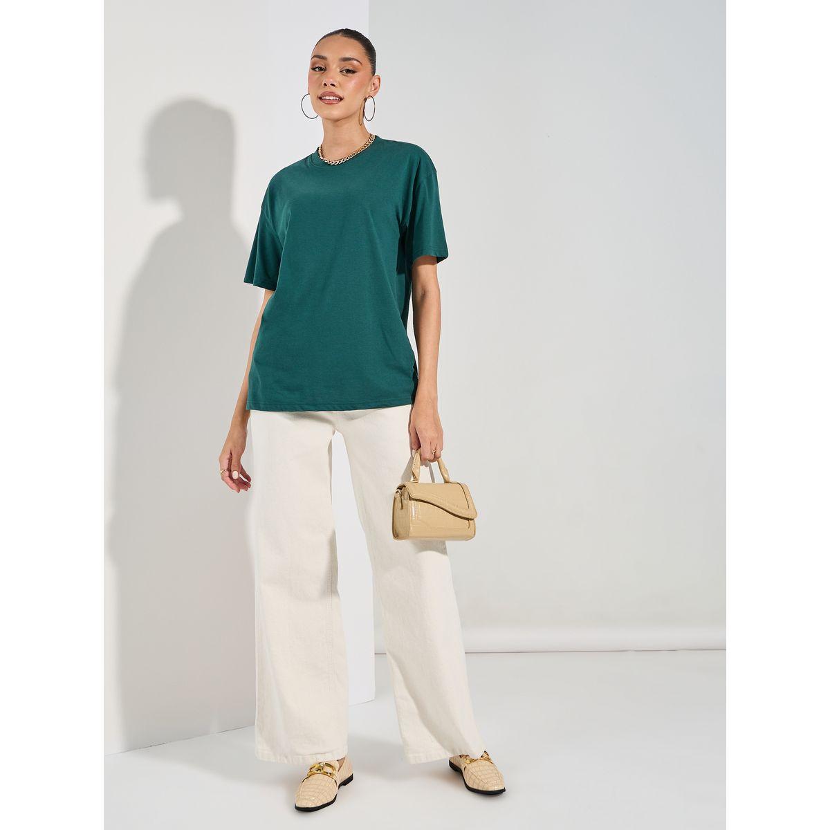 تيشيرت فضفاض سادة باكتاف منخفضة-women-clothing-tshirts-image-2